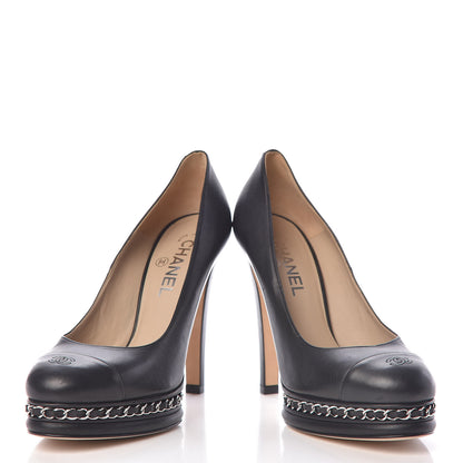 Chanel Lambskin CC Cap Toe Platform Chain Pumps 38.5 Black 14 of 14