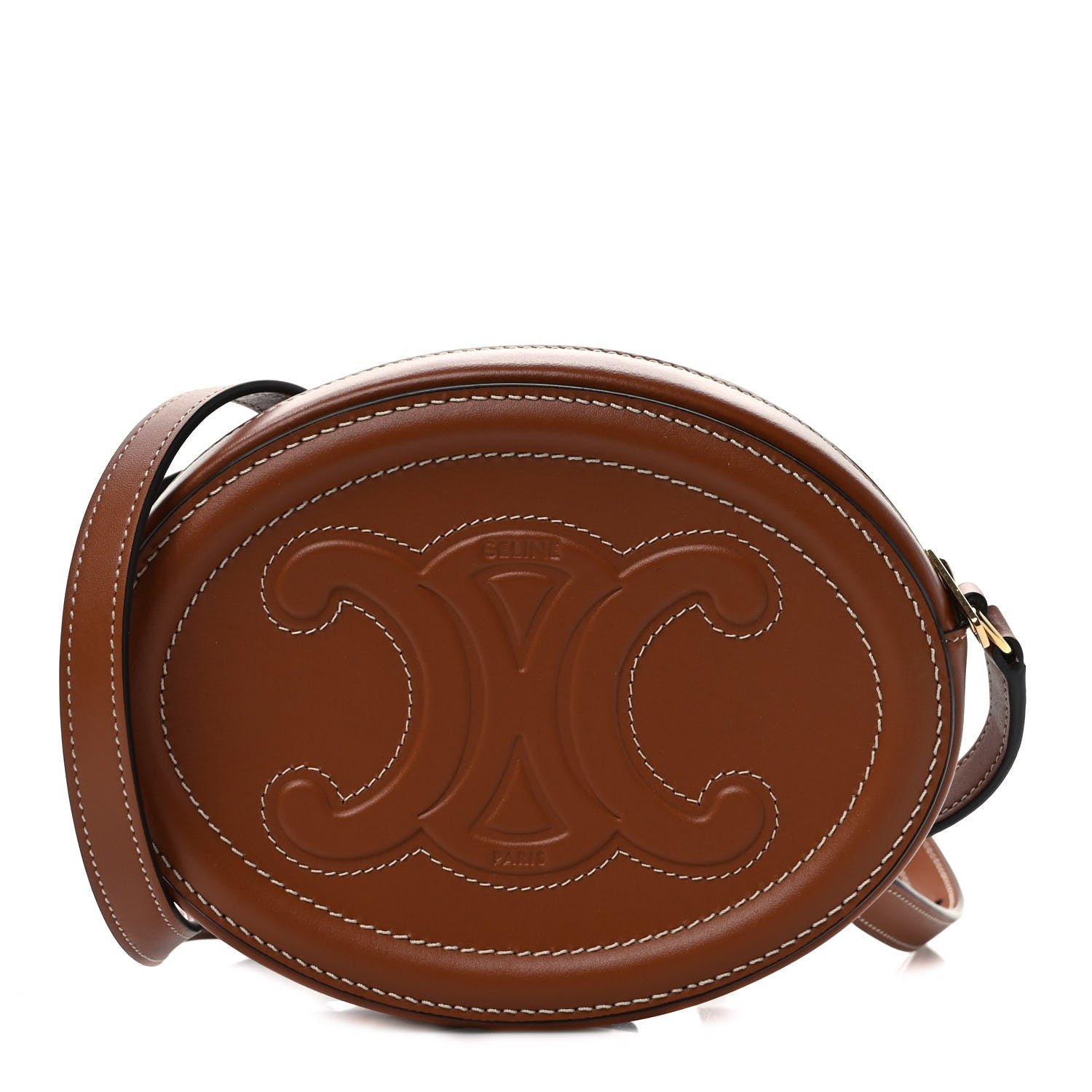 Celine Smooth Calfskin Cuir Small Triomphe Oval Crossbody Purse Tan 1 of 9