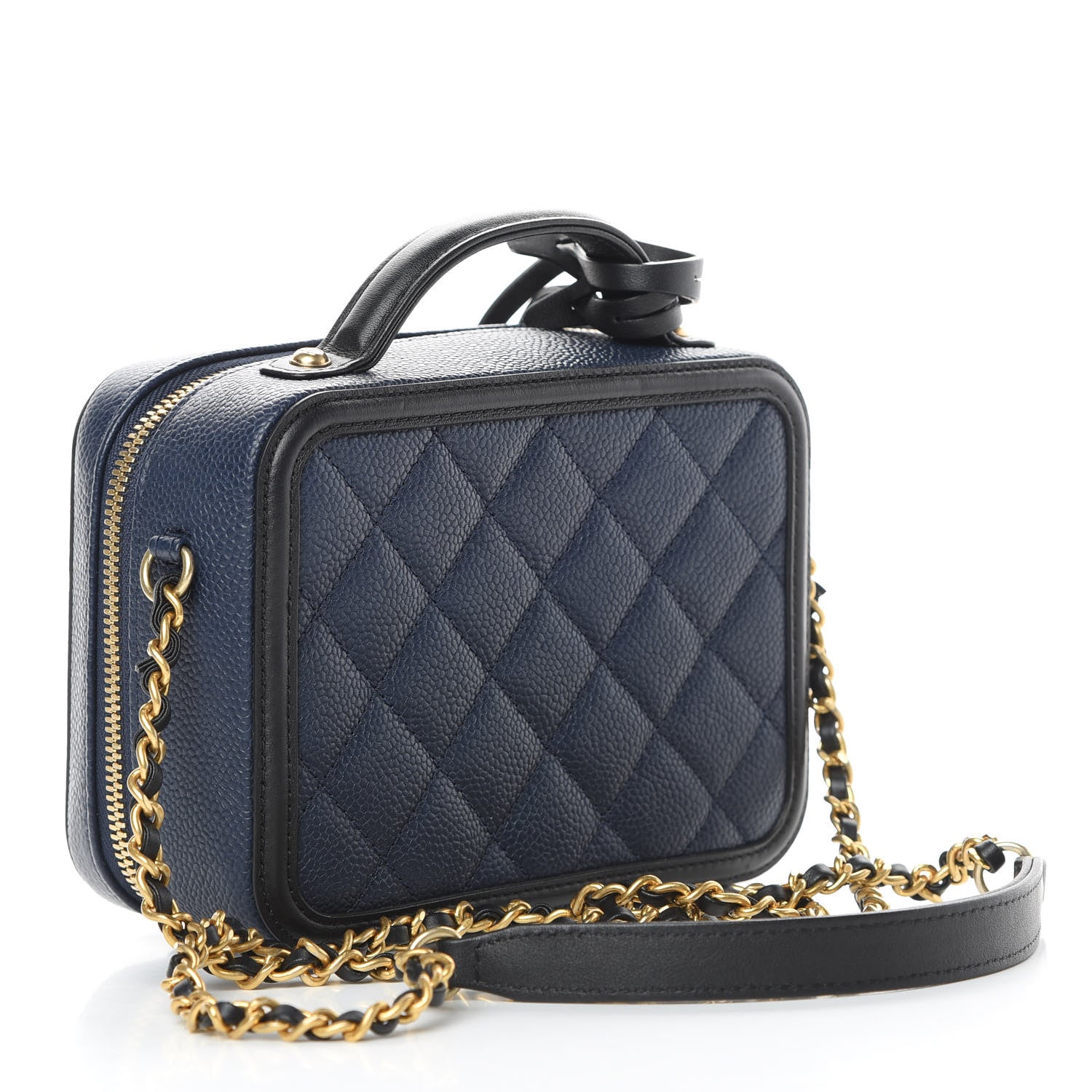 Chanel Caviar Quilted Small CC Filigree Vanity Case Navy Black 3 of 12
