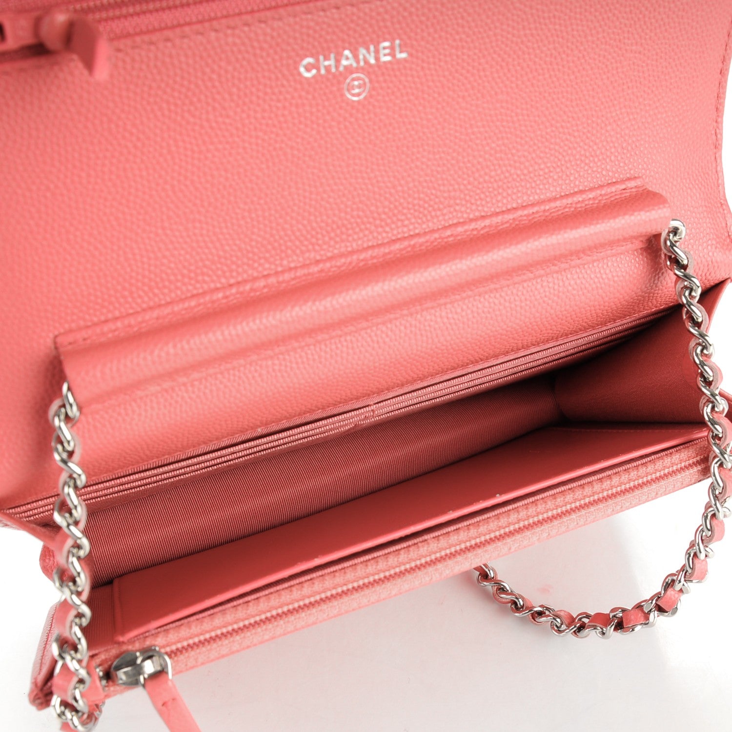 Chanel Caviar Chevron Wallet On Chain WOC Pink 5 of 8