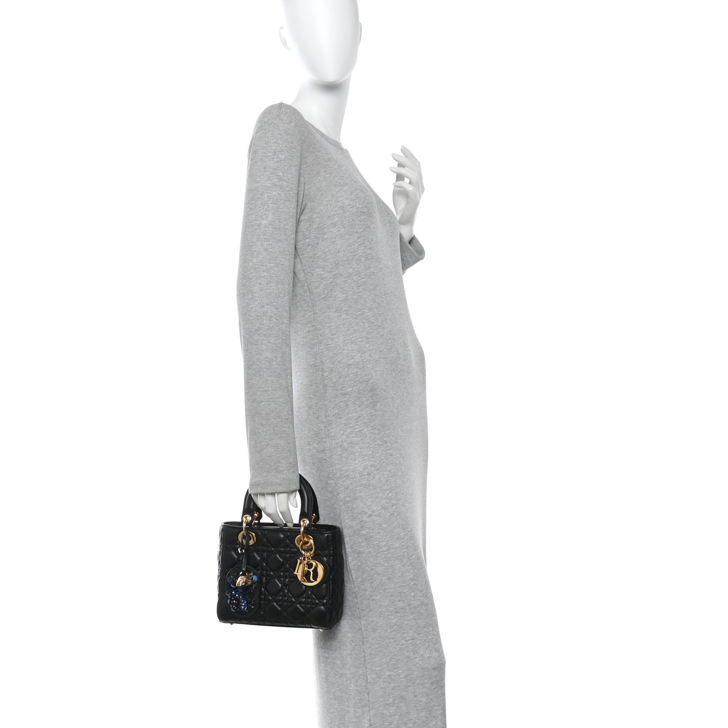 Lambskin Cannage Small Jeweled Lady Dior Black