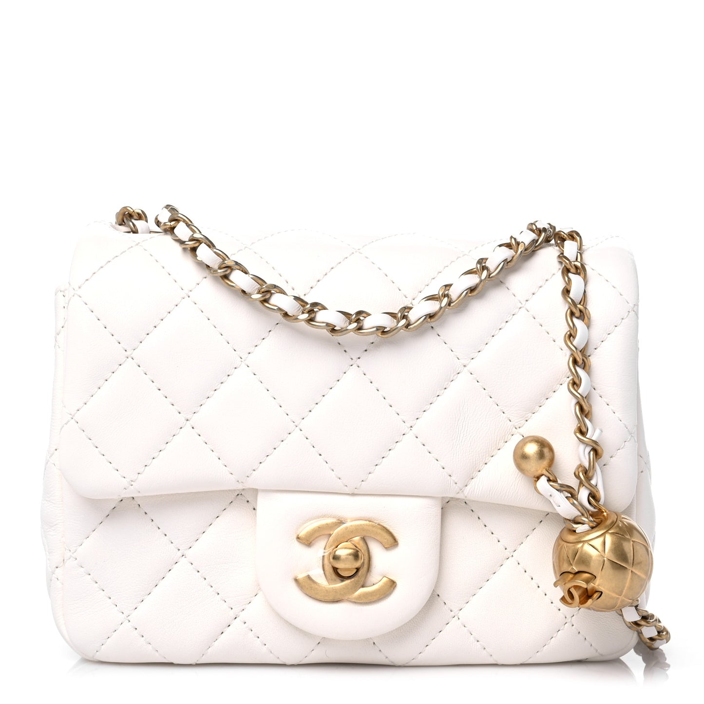 Lambskin Quilted Mini Pearl Crush Flap White