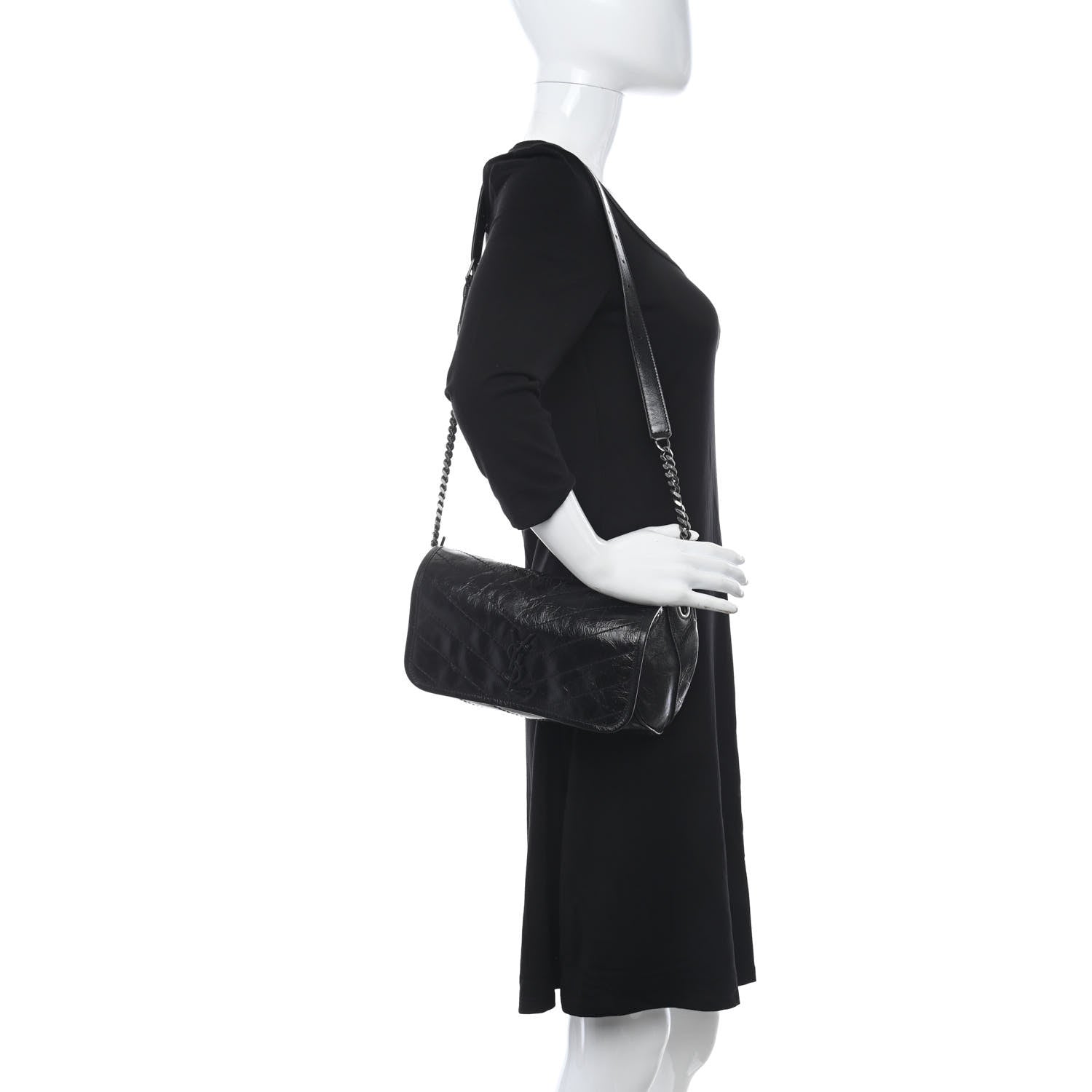 Saint Laurent Crinkled Calfskin Matelasse Monogram Niki Body Bag Black 2 of 9
