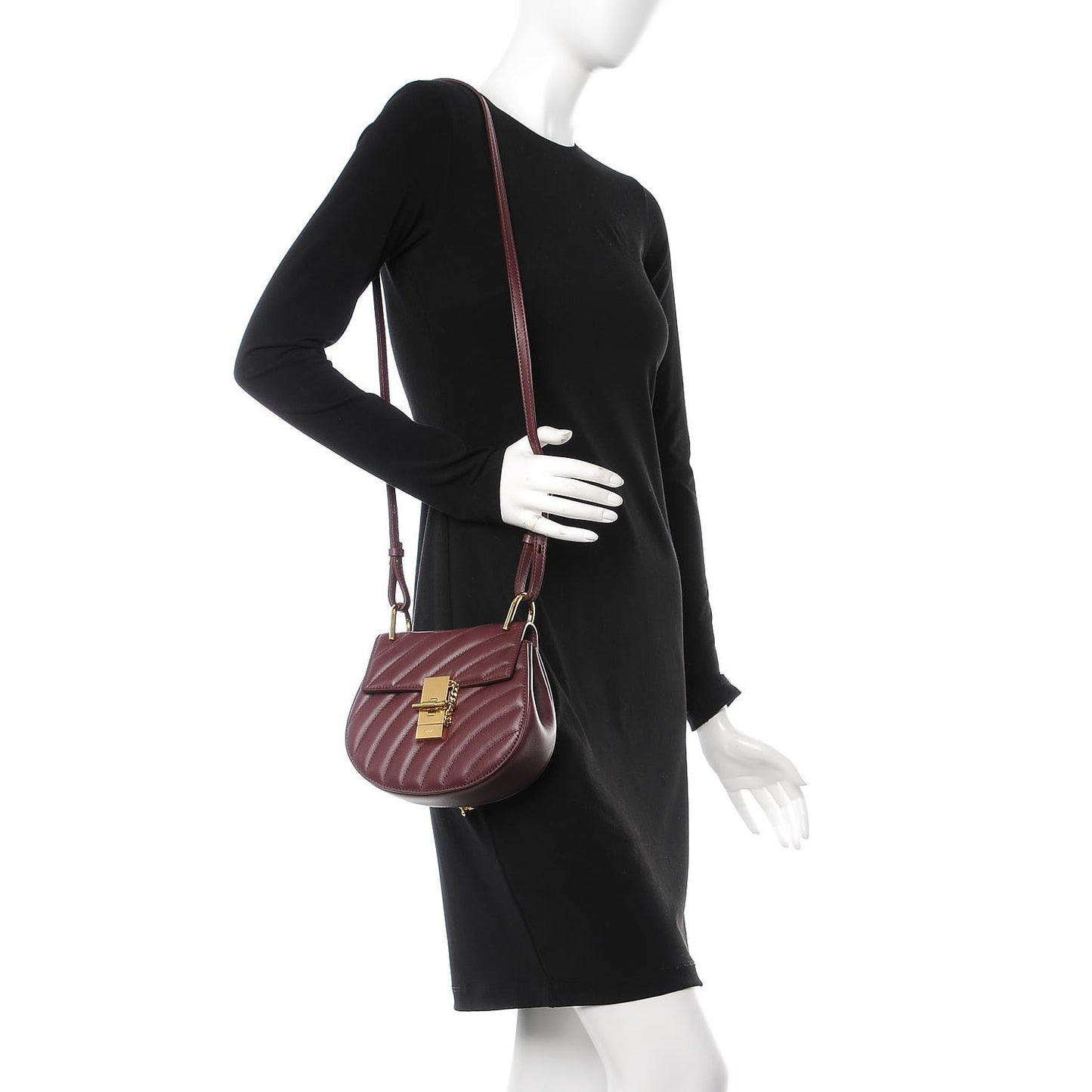 Calfskin Quilted Mini Drew Bijou Shoulder Bag Burnt Brown
