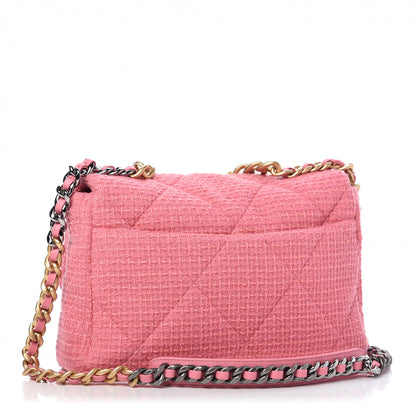 Chanel Metallic Tweed Quilted Large Chanel 19 Flap Pink 3 of 9