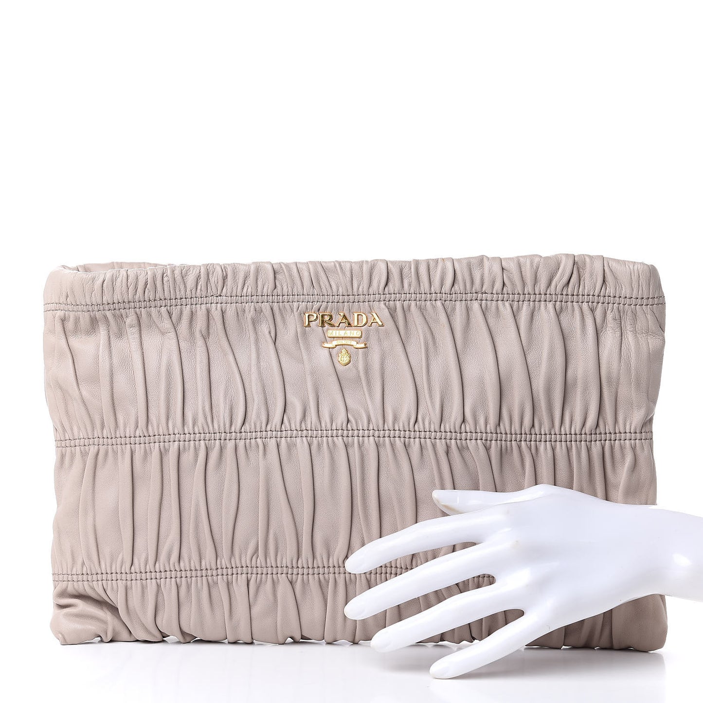 Nappa Gaufre Ruched Clutch Pomice