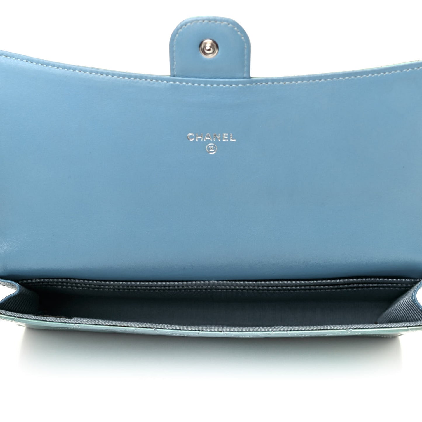 Patent Calfskin Quilted Flap Clutch Wallet Blue