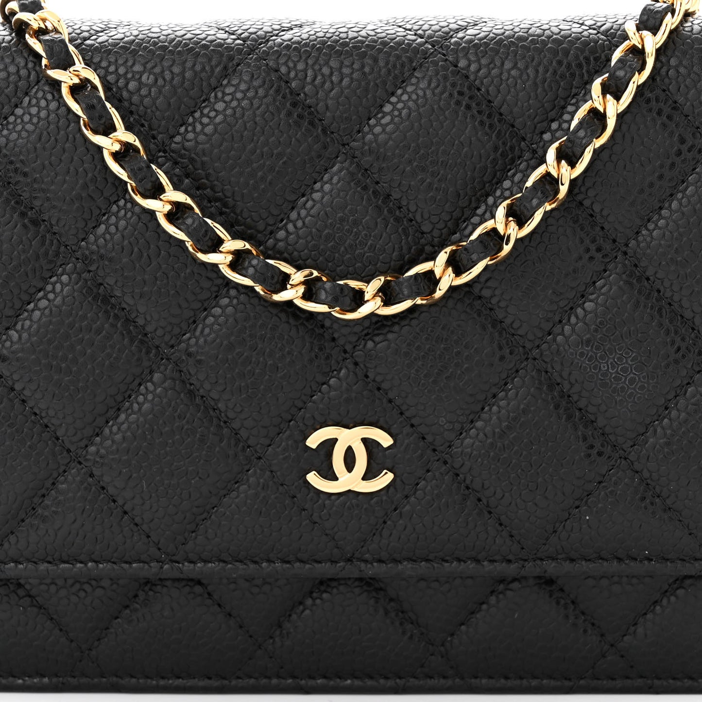 Caviar Quilted Wallet on Chain WOC Black
