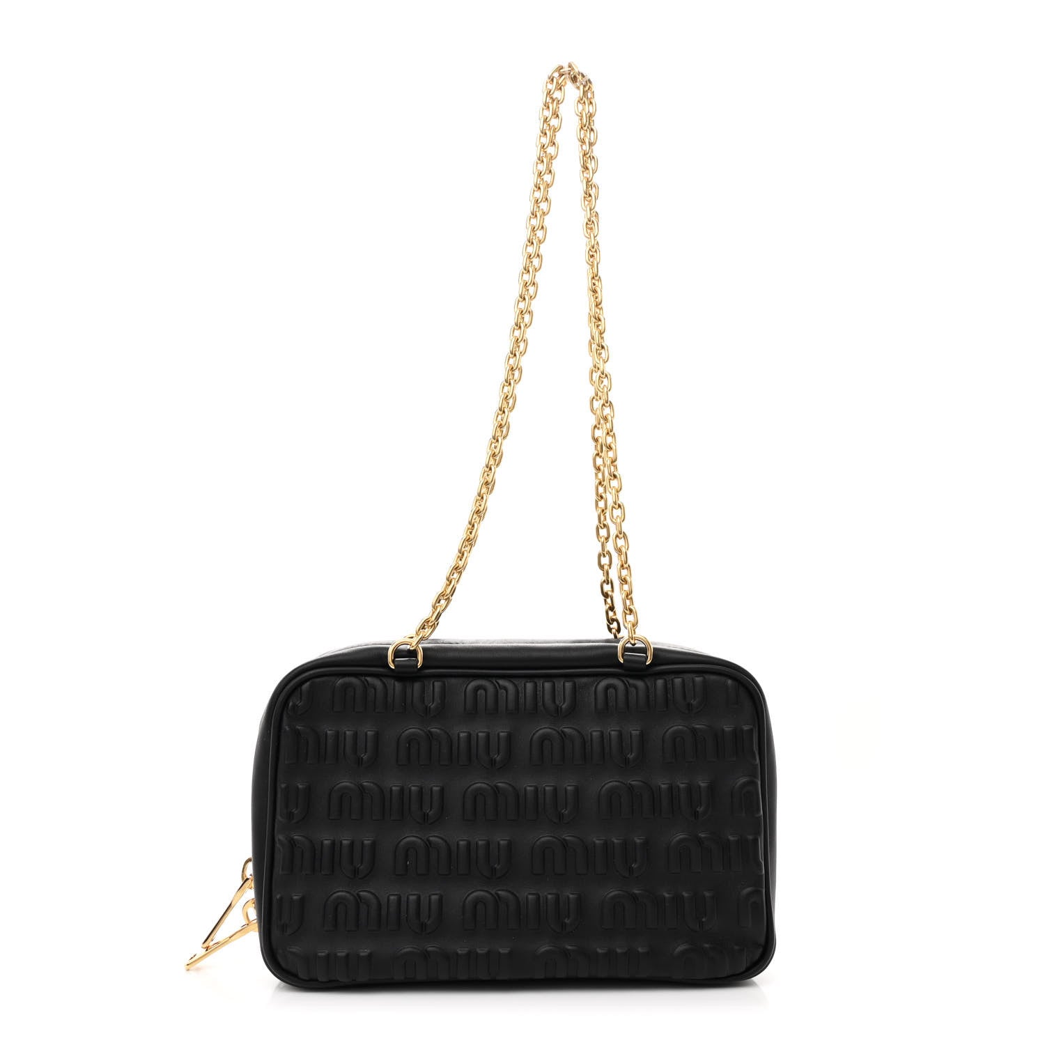 Miu Miu Softy Logo Embossed Small Chain Shoulder Bag Black 1 of 11