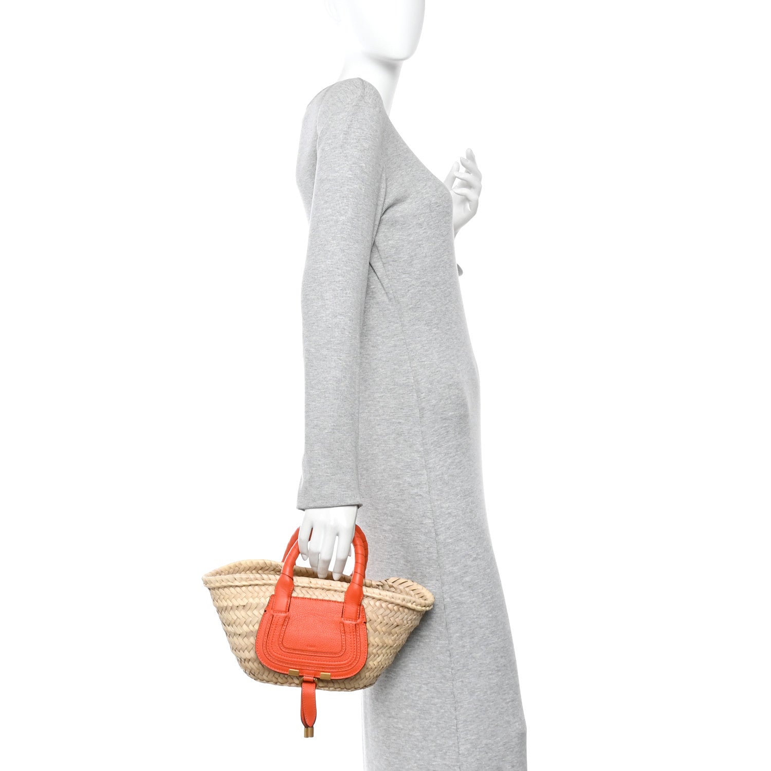 Chloe Raffia Small Grain Calfskin Medium Marcie Basket Orange 2 of 13