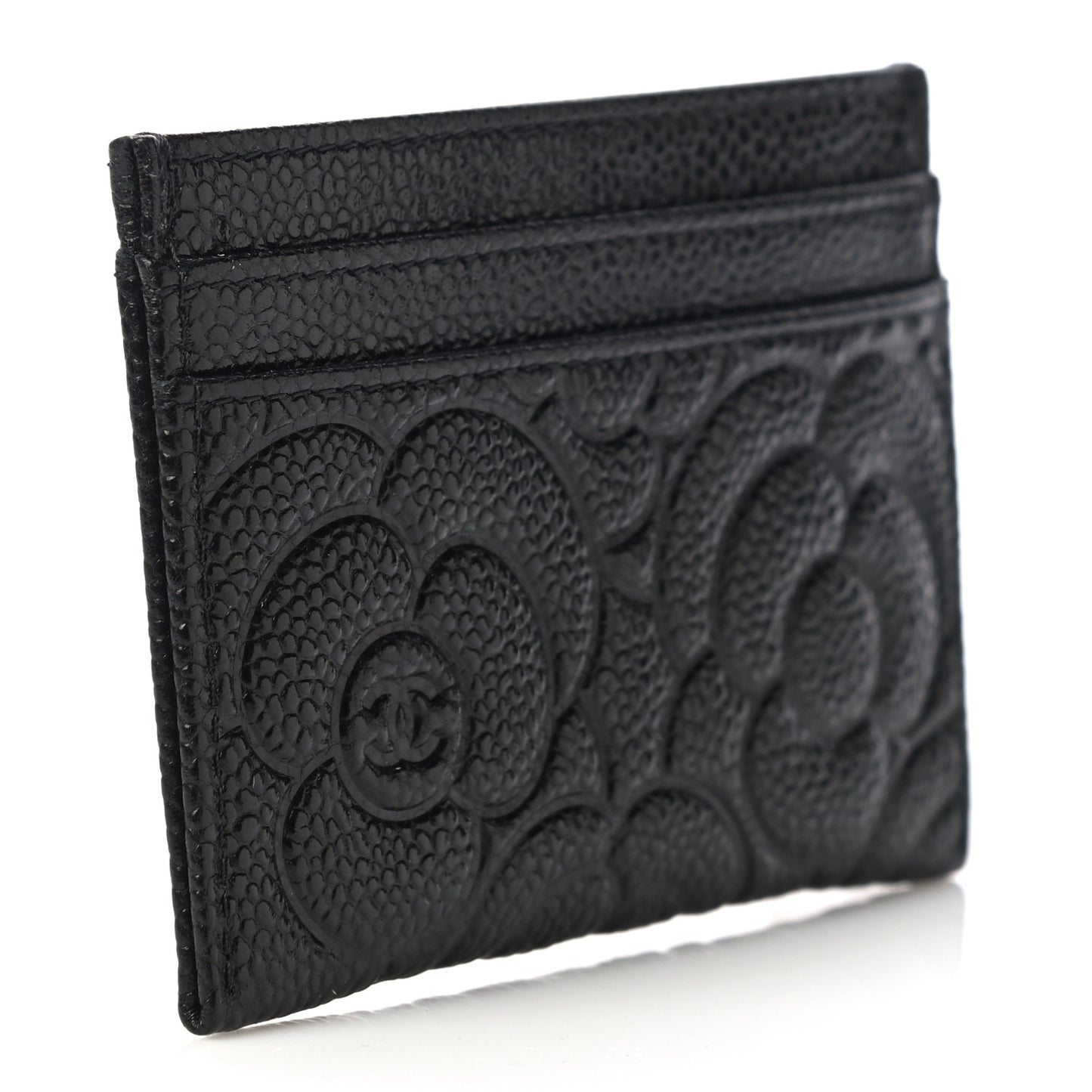 Caviar Camellia Embossed Card Holder Black