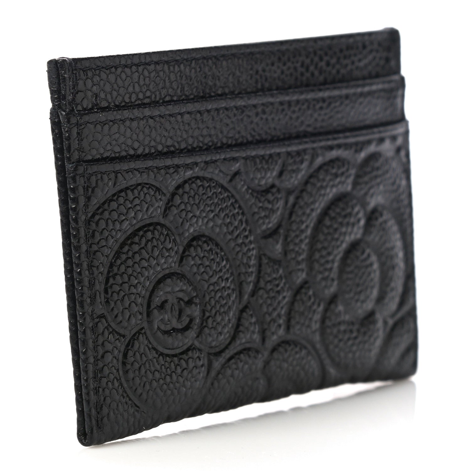 Chanel Caviar Camellia Embossed Card Holder Black 3 of 12