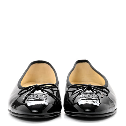 Chanel Patent CC Cap Toe Ballerina Flats 37.5 Black 2 of 9