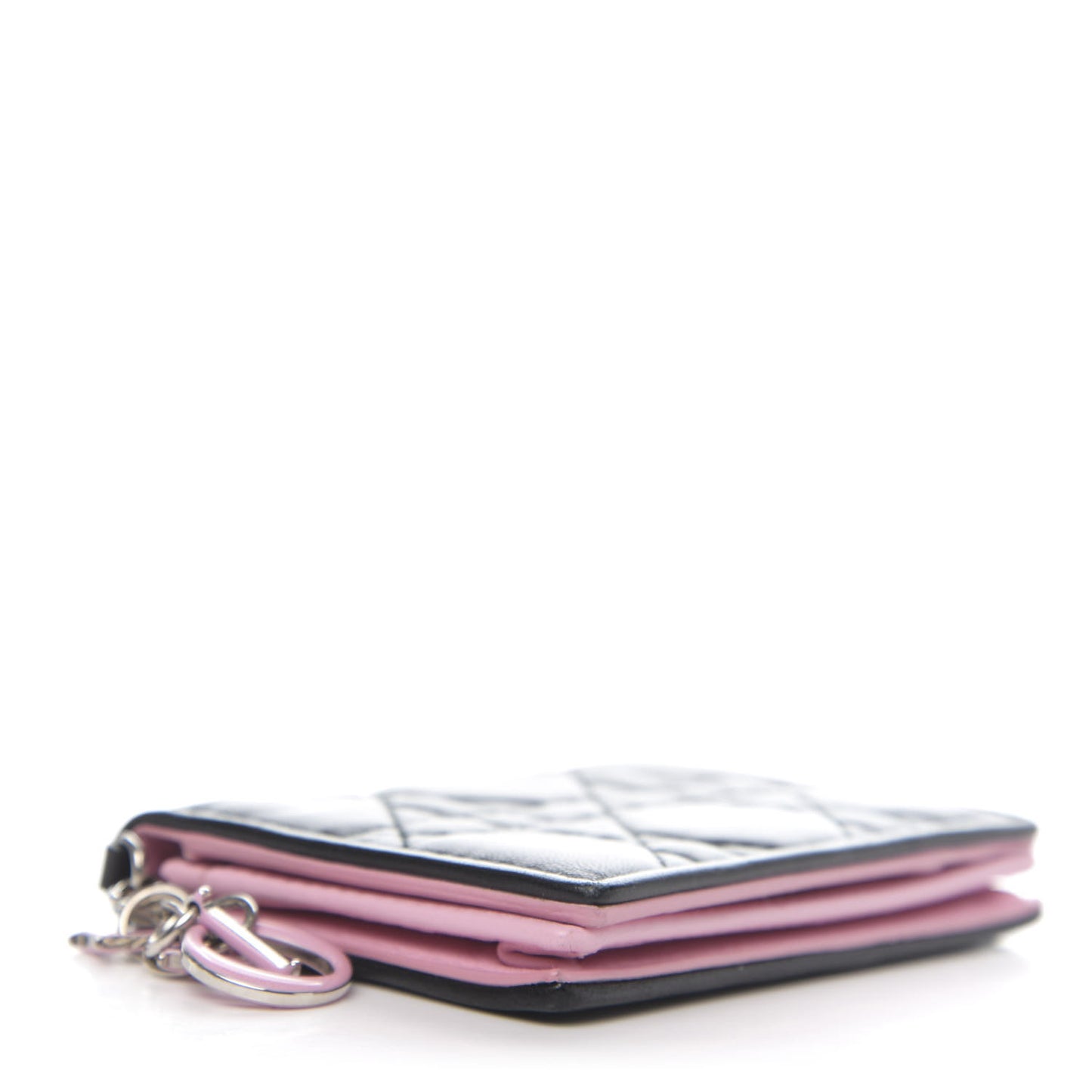 Lambskin Cannage Bi-Color Small Lady Dior Flap Card Holder Black Pink