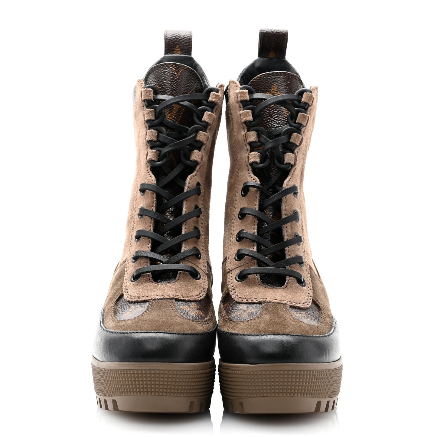 Suede Calfskin Monogram Laureate Platform Desert Boots 35 Taupe