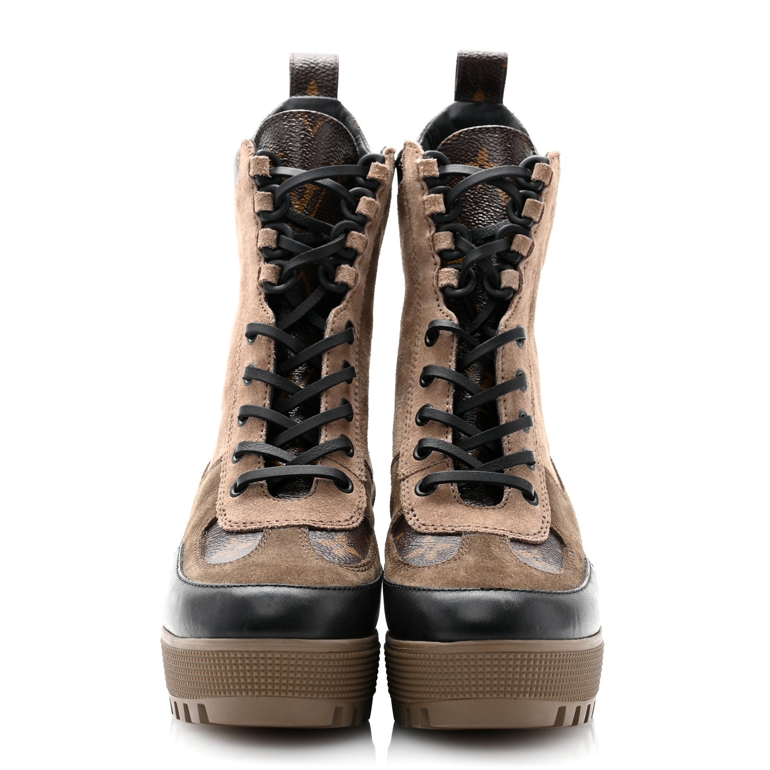 Louis Vuitton Suede Calfskin Monogram Laureate Platform Desert Boots 35 Taupe 2 of 10