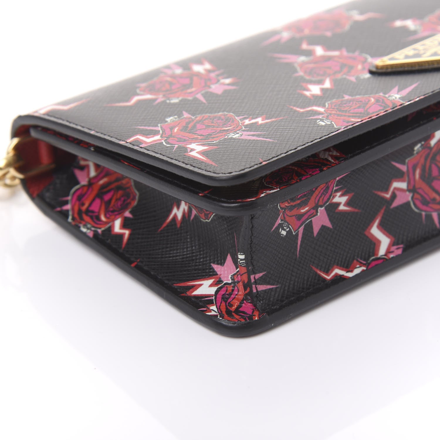 Prada X UNIVERSAL STUDIOS Saffiano Frankenstein Rose Chain Wallet Lacca 6 of 9