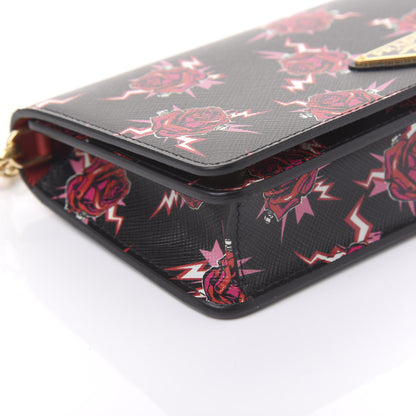 Prada X UNIVERSAL STUDIOS Saffiano Frankenstein Rose Chain Wallet Lacca 6 of 9