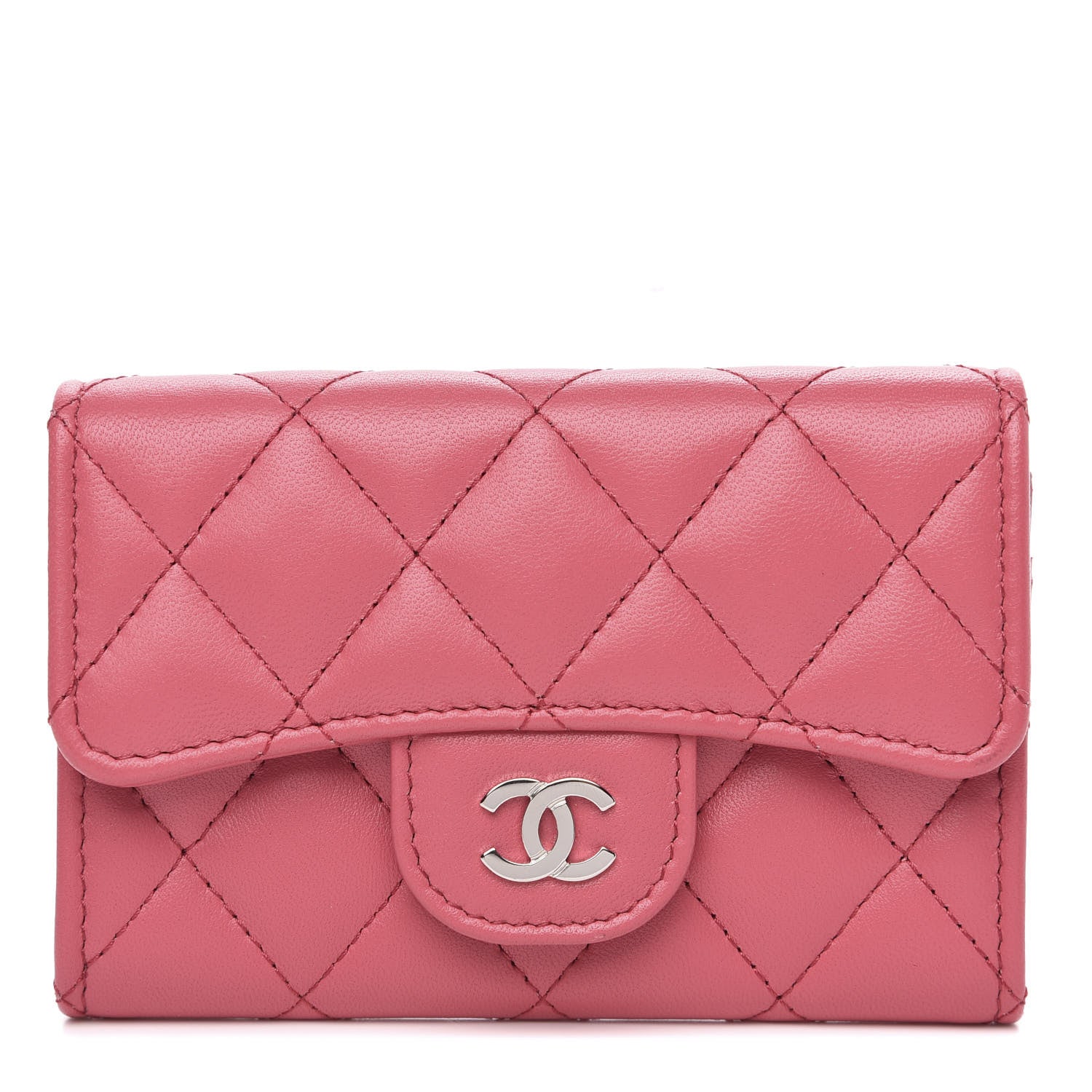Chanel Lambskin Quilted Flap Card Holder Wallet Dark Pink 1 of 8