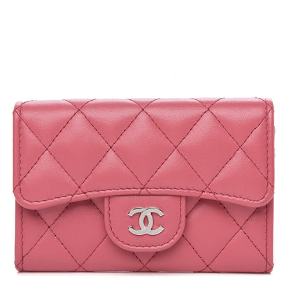 Chanel Lambskin Quilted Flap Card Holder Wallet Dark Pink 1 of 8