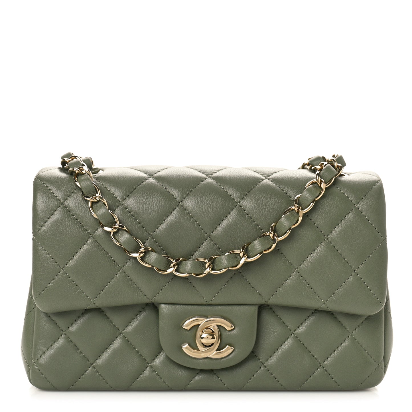 Lambskin Quilted Mini Rectangular Flap Green