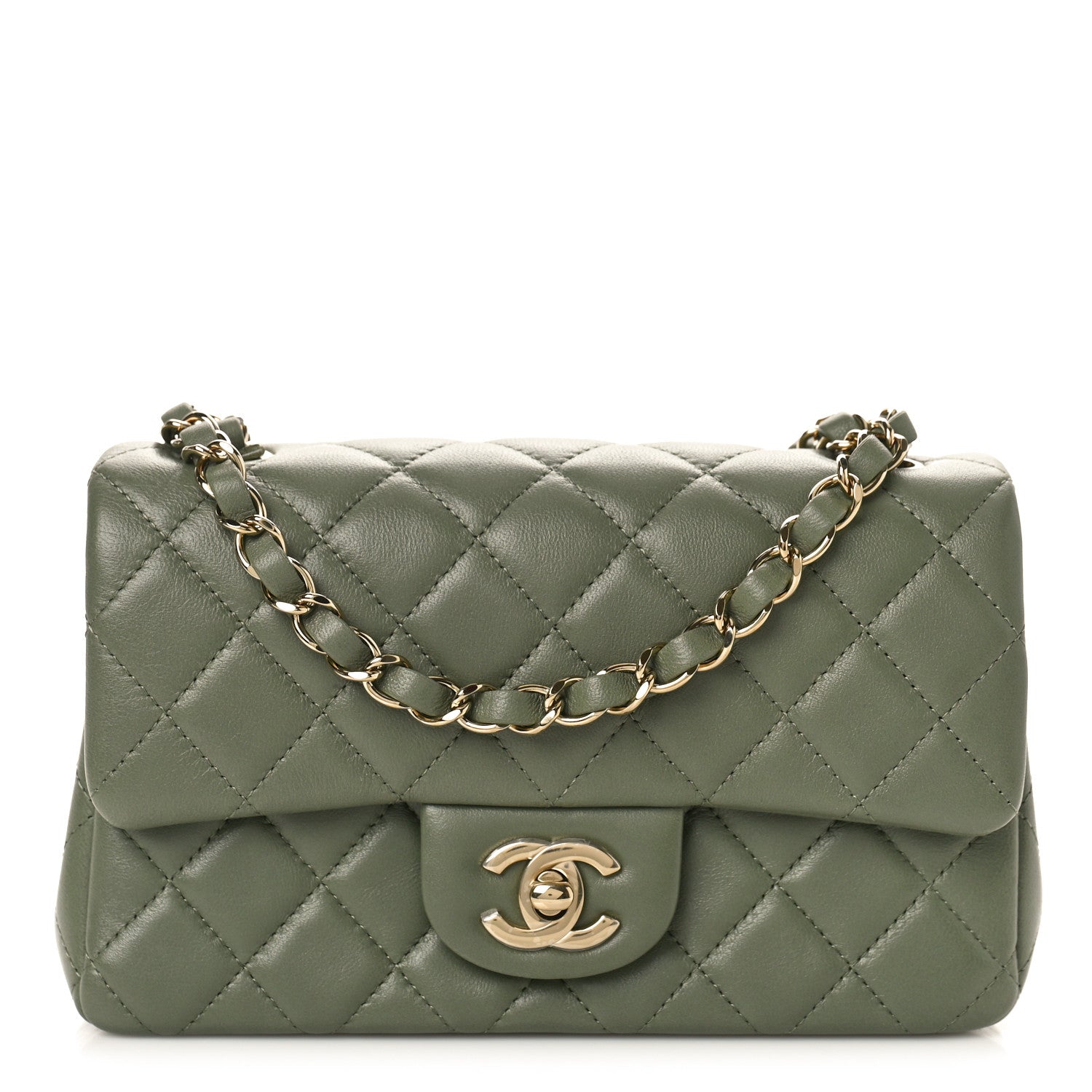 Chanel Lambskin Quilted Mini Rectangular Flap Green 1 of 11