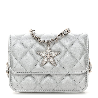 Chanel Metallic Goatskin Quilted Star Flap Waist Belt Bag Silver 1 of 12