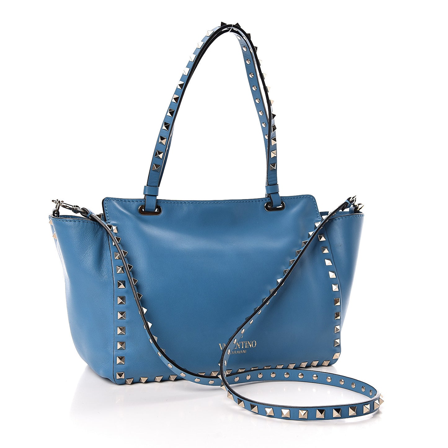 Vitello Small Rockstud Tote Light Blue