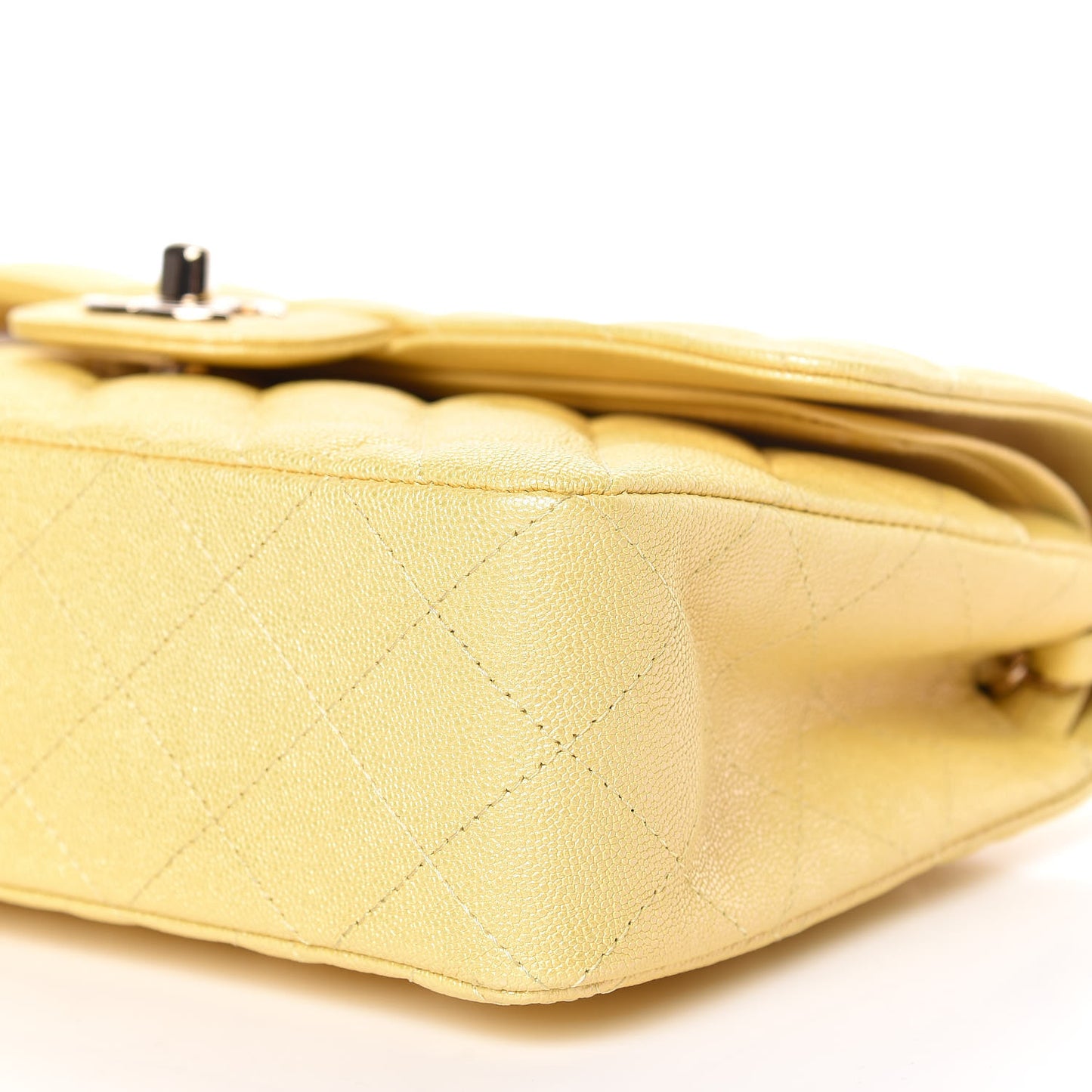 Iridescent Caviar Quilted Small Double Flap Yellow