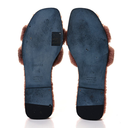 Hermes Woolskin Oran Sandals 37.5 Rose Aube 5 of 8