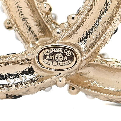 Chanel Pearl Crystal Enamel CC Brooch Black Gold 3 of 5