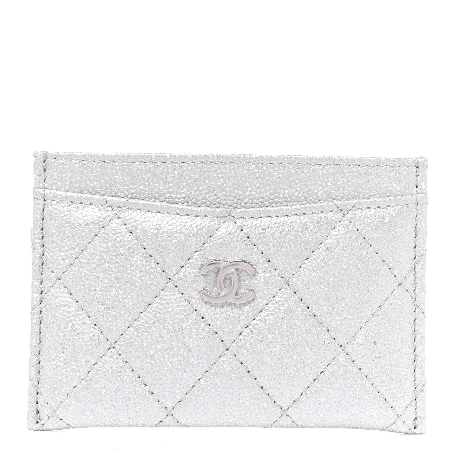Chanel Glittered Metallic Caviar Quilted Card Holder Silver 1 of 9