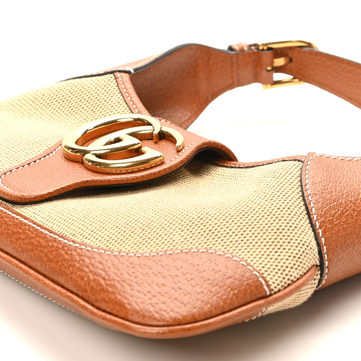 Gucci Canvas Textured Dollar Calfskin Small Aphrodite Shoulder Bag Beige Tan 10 of 10