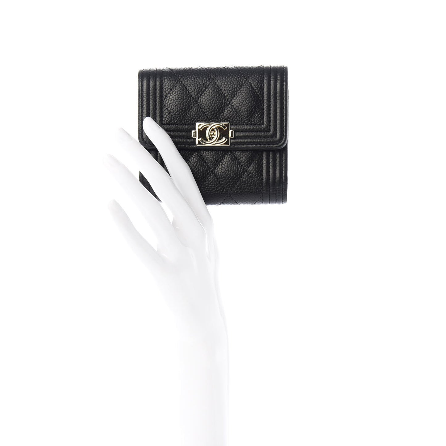Caviar Quilted Compact Boy Wallet Black