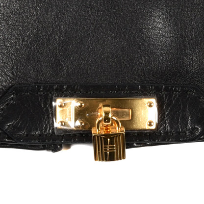 Hermes Lambskin Soya Kelly Lock Gloves 7 Black 3 of 4