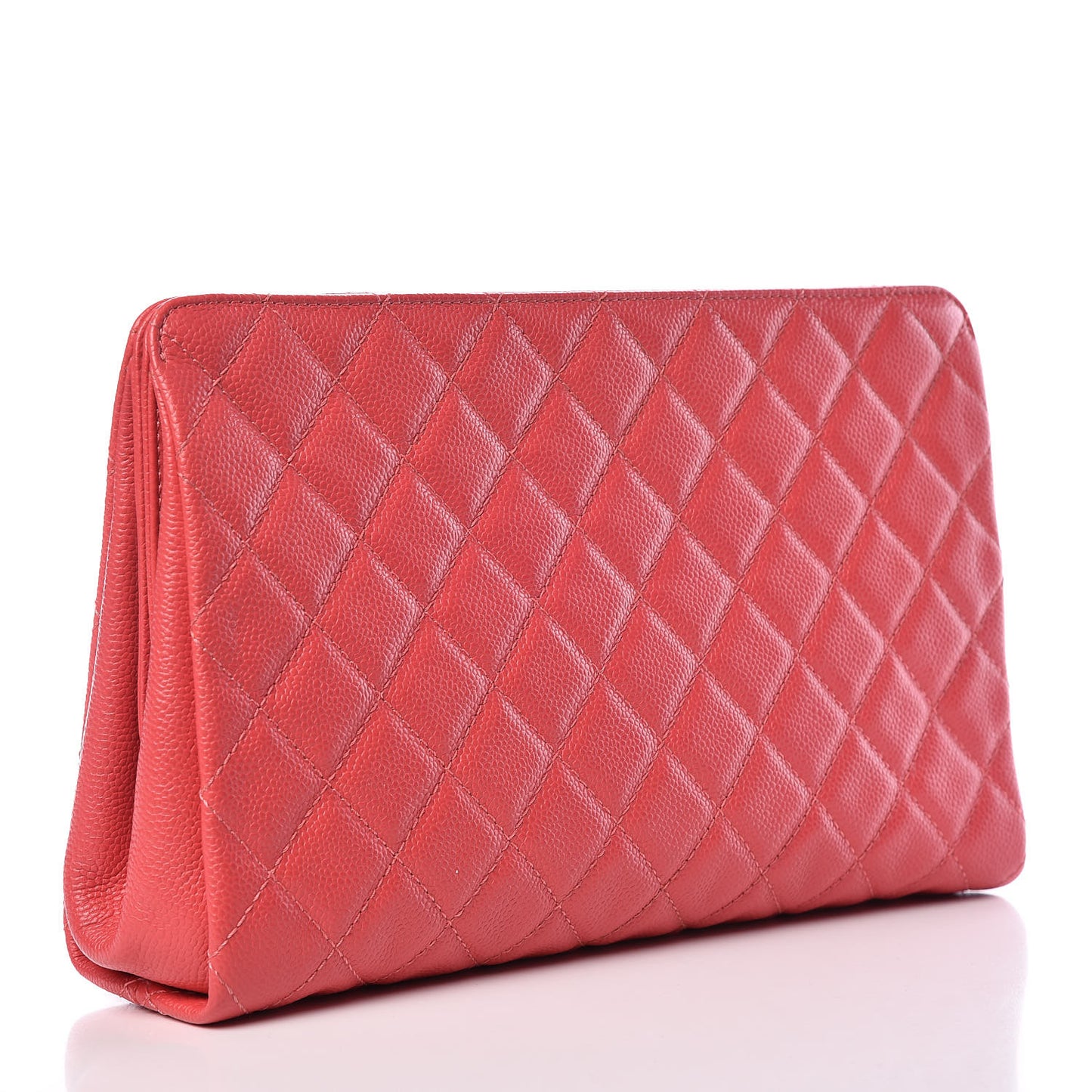 Caviar Quilted CC Large Clutch Coral