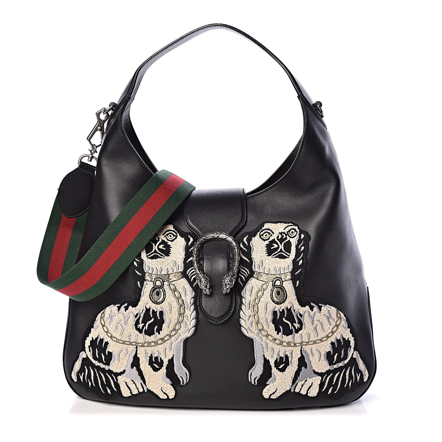 Gucci Calfskin Web Dog Embroidered Large Dionysus Hobo Black 1 of 11