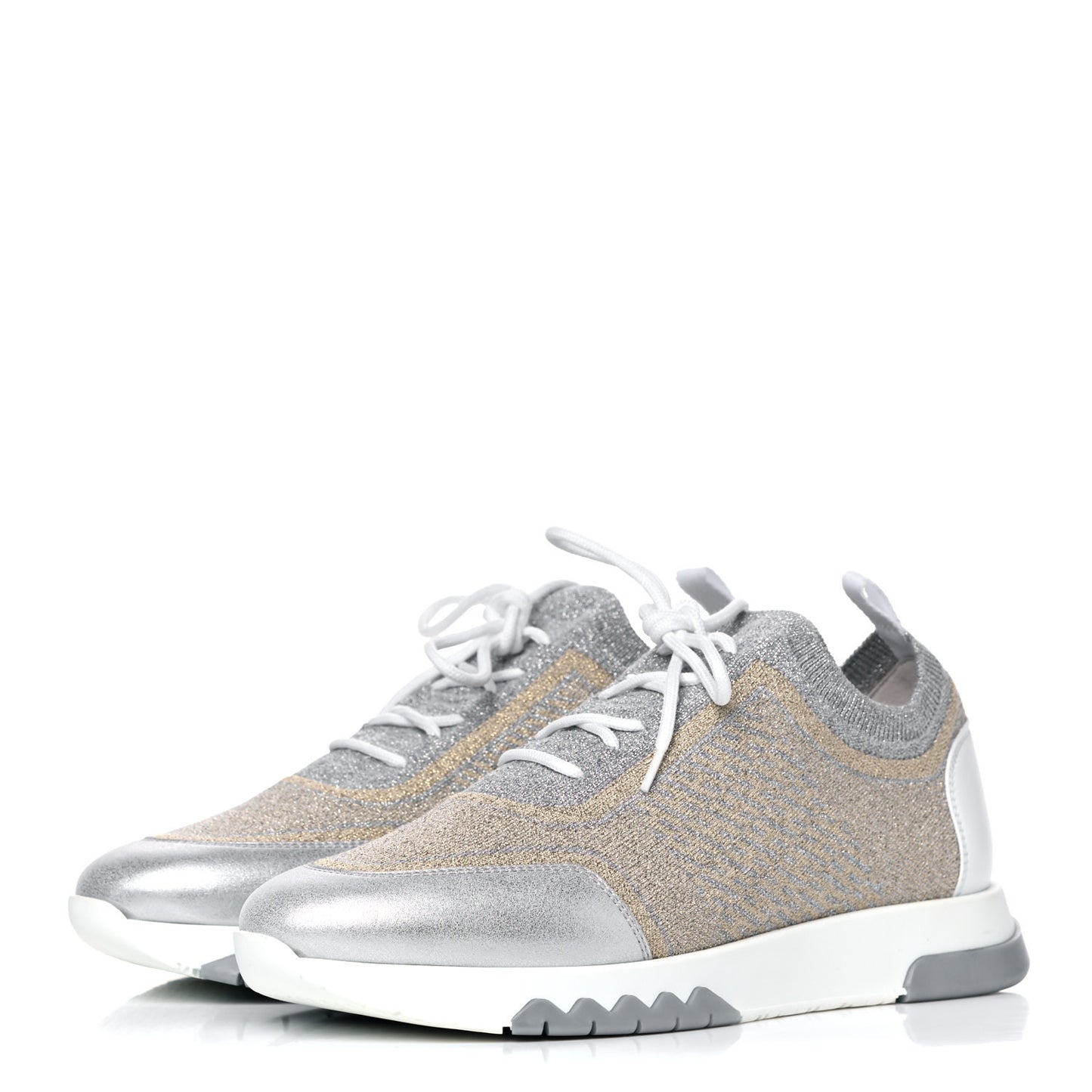 Metallic Technical Canvas Goatskin Bouncing Sneakers 37 White