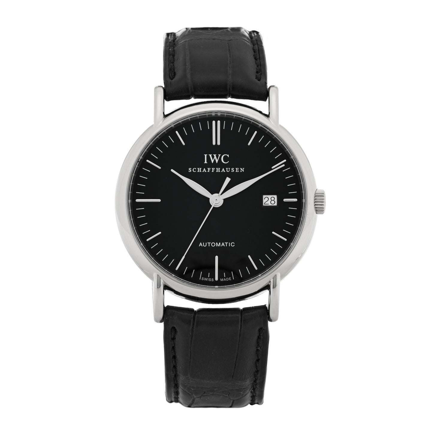 Stainless Steel Alligator 39mm Portofino Automatic Watch Black IW356308