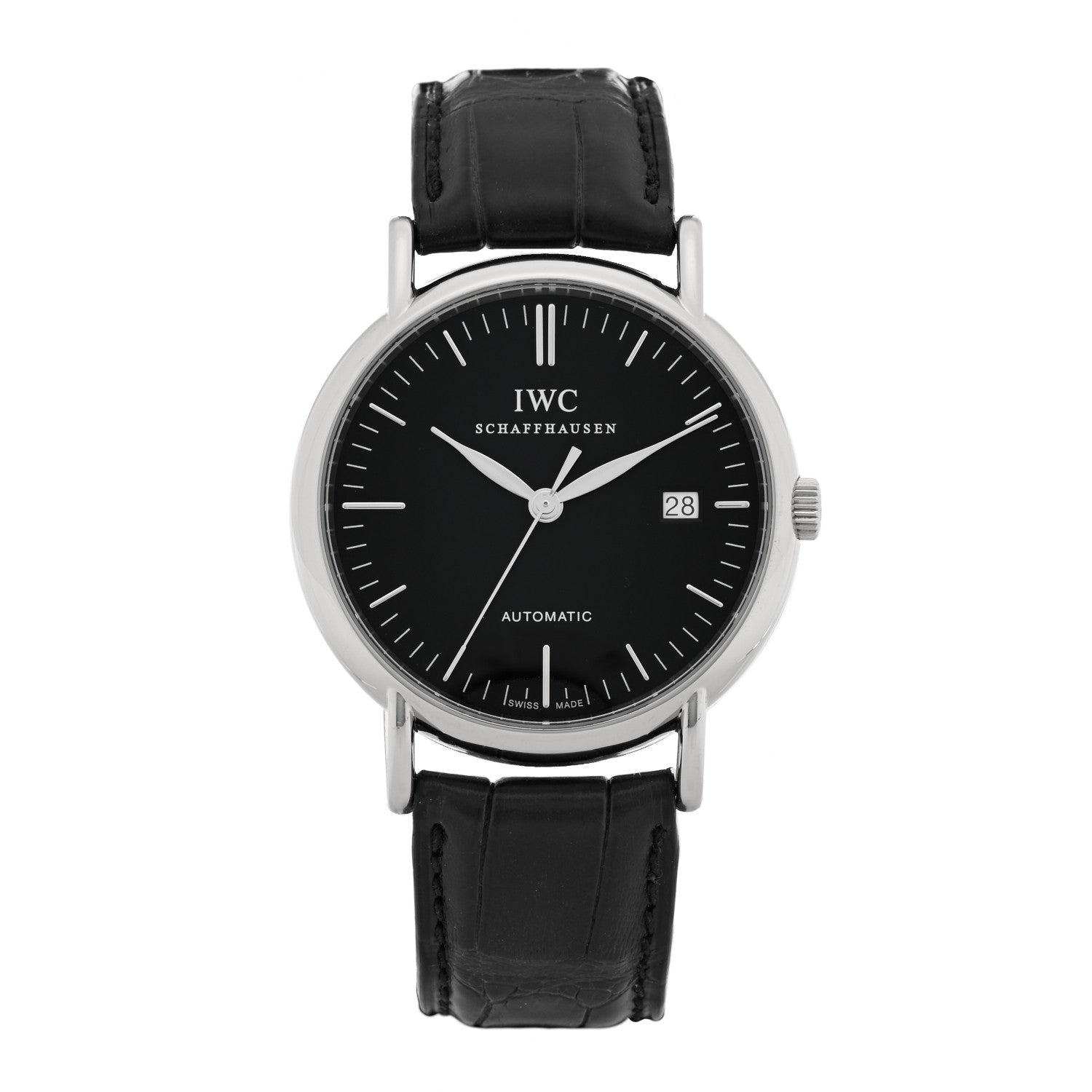 IWC Stainless Steel Alligator 39mm Portofino Automatic Watch Black IW356308 1 of 4