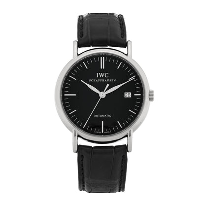 IWC Stainless Steel Alligator 39mm Portofino Automatic Watch Black IW356308 1 of 4