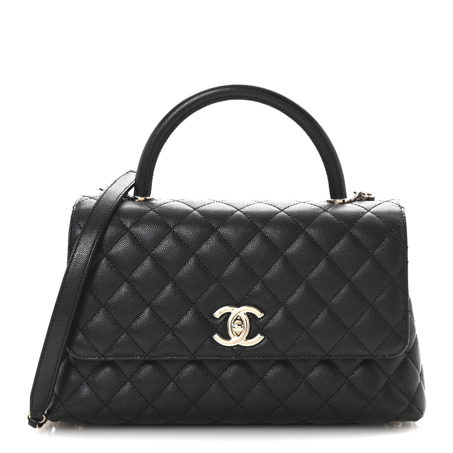Caviar Quilted Small Coco Handle Flap Black