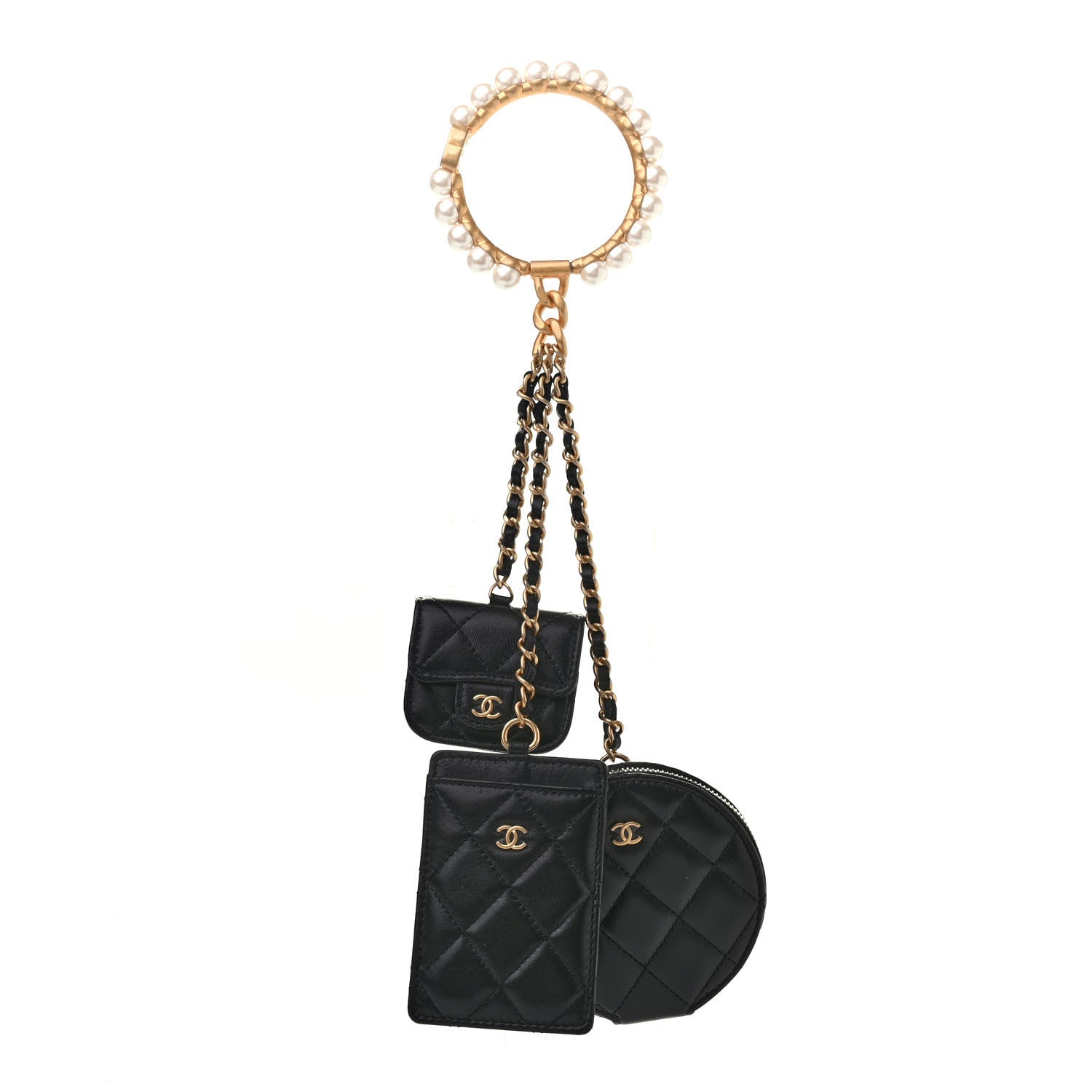 Chanel Pearl Lambskin Pearl Crown CC Wristlet Multi Pouches Black 1 of 9