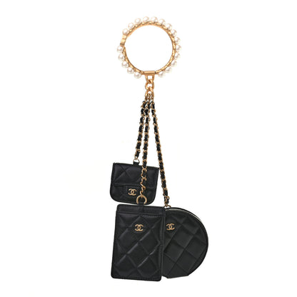 Chanel Pearl Lambskin Pearl Crown CC Wristlet Multi Pouches Black 1 of 9