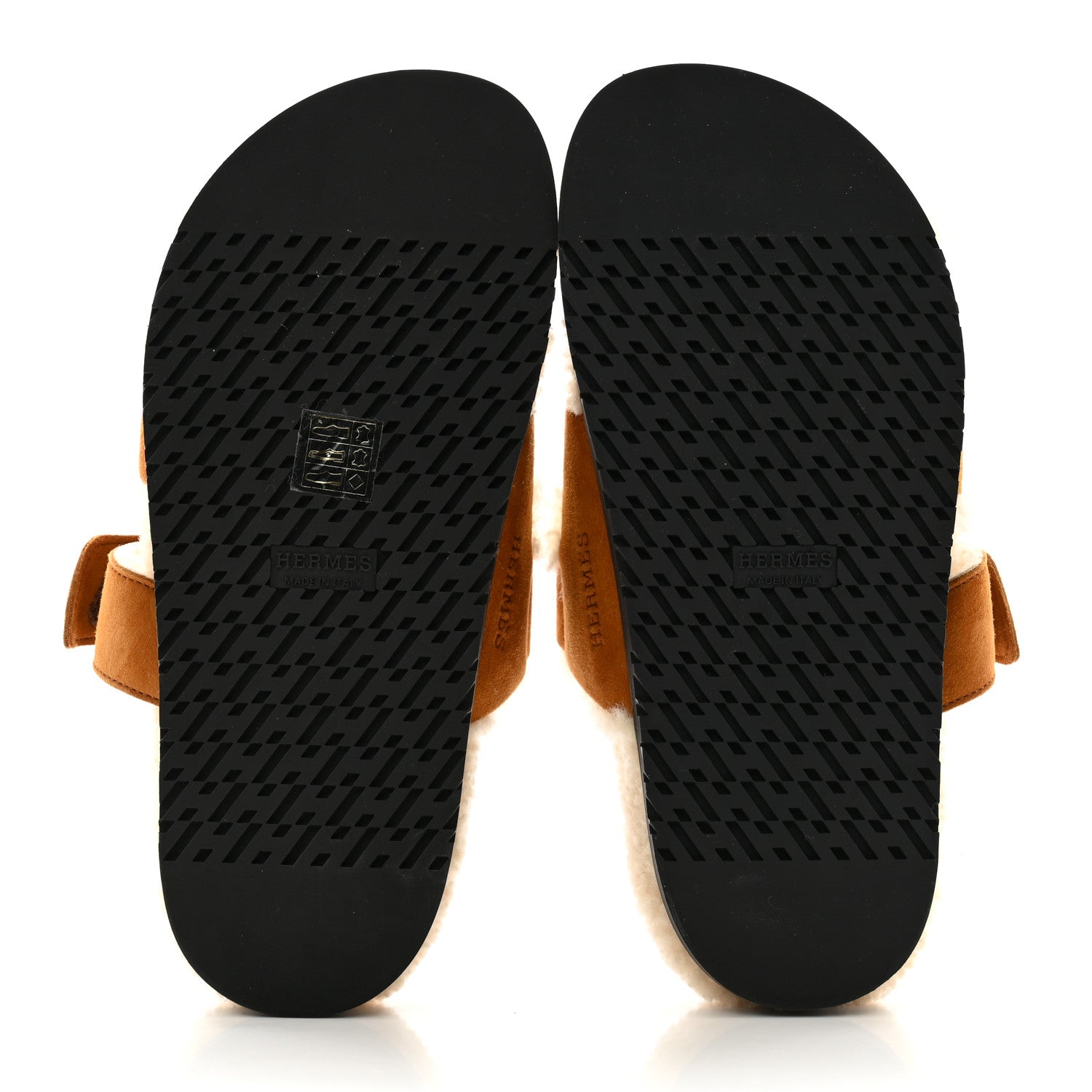 Hermes Suede Goatskin Woolskin Womens Chypre Sandals 37.5 Brun Fume Ecru 5 of 8