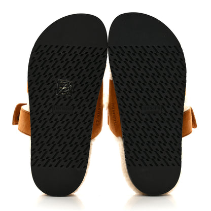 Hermes Suede Goatskin Woolskin Womens Chypre Sandals 37.5 Brun Fume Ecru 5 of 8