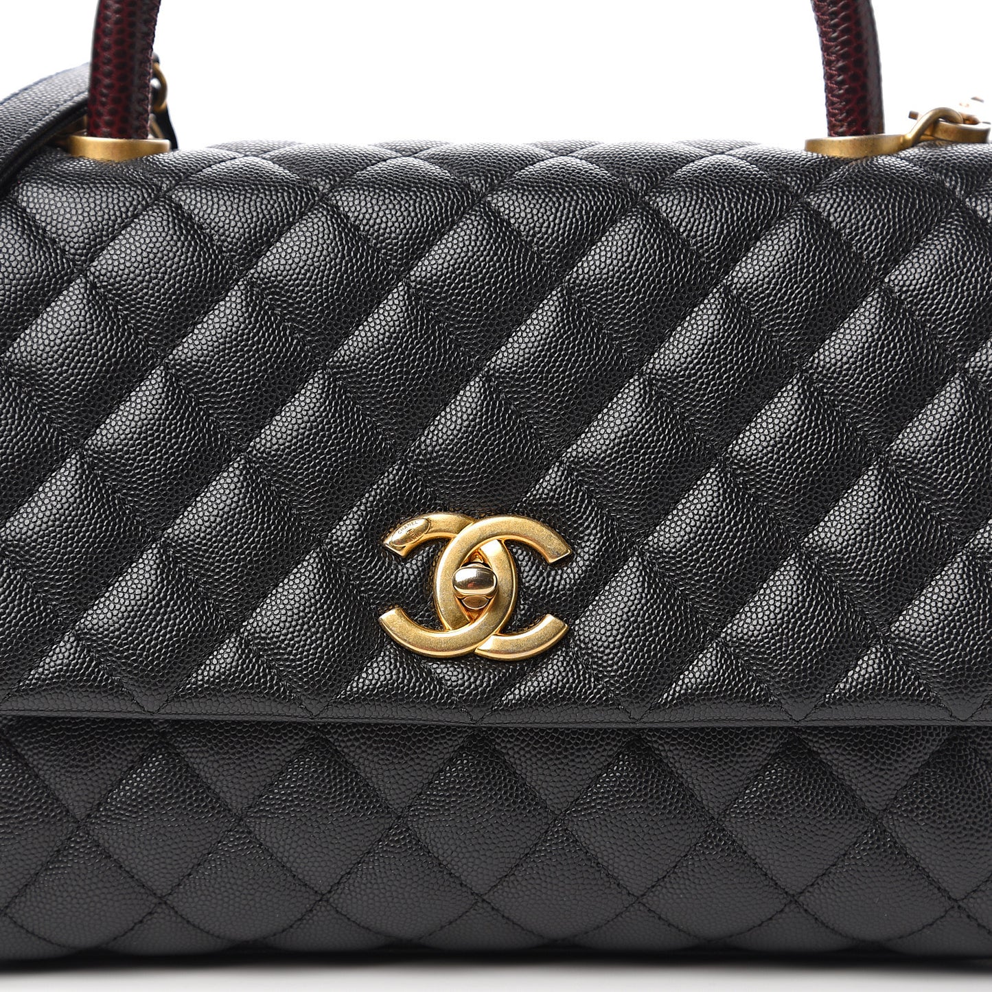 Caviar Lizard Embossed Quilted Small Coco Handle Flap Black
