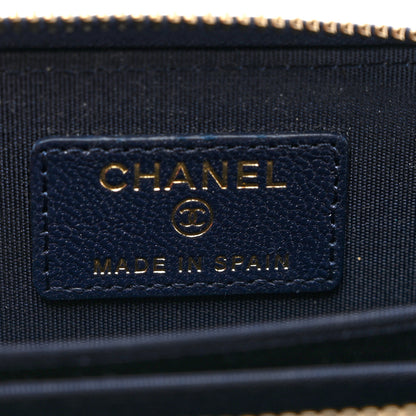 Chanel Sheepskin Quilted Vintage Mademoiselle Zip Coin Purse Navy Blue 6 of 8