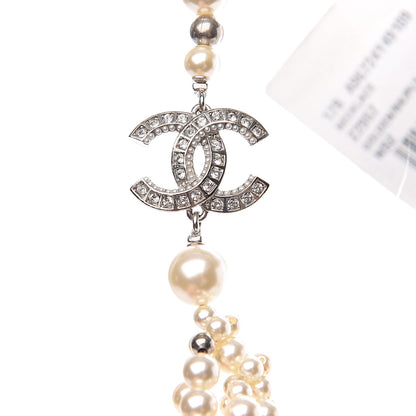 Chanel Crystal Pearl CC Braided Necklace Silver Pearly White 3 of 6