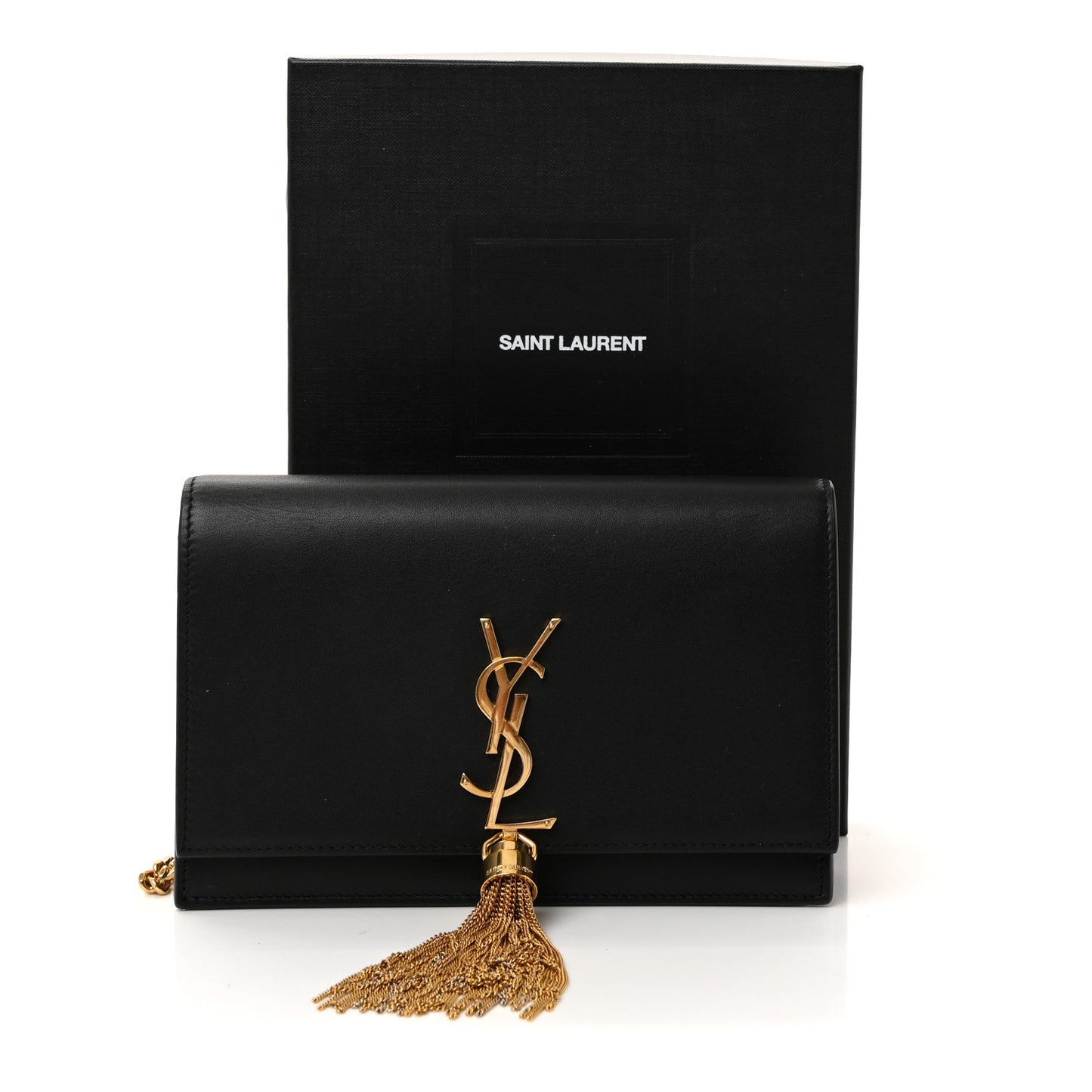 Smooth Calfskin Classic Monogram Kate Tassel Chain Wallet Black